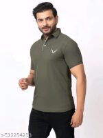 BUFFARO Men's Solid Polycotton Rich Polo T Shirt | Collar Tshirts | Half Sleeves | Olive Plain-Regular Fit - Image 4