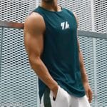 Men's Typography Slim Round Neck Sleeveless Teal T-shirts - Image 3